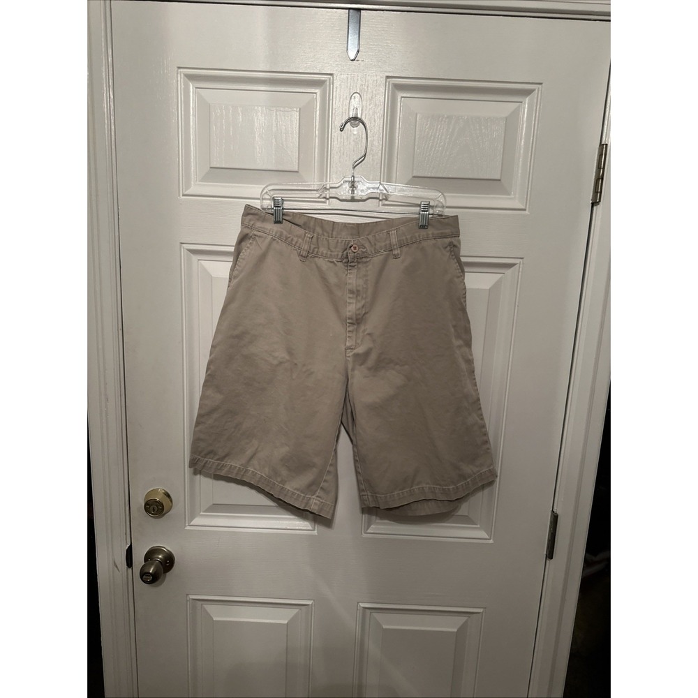 DKNY Mens 36 Khaki Chino Shorts Flat Front Casual Cotton Beige